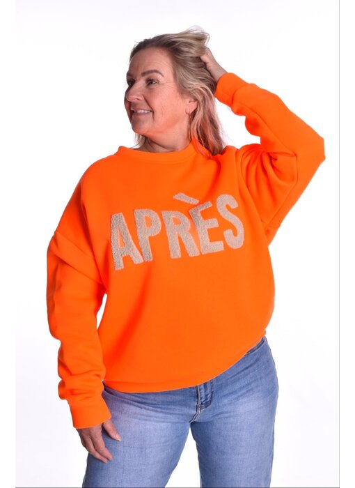 Sweater Aprés van Mooij - Fluor Oranje met Beige