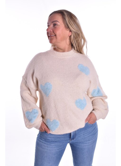 Trui Love - Beige Met Lichtblauw