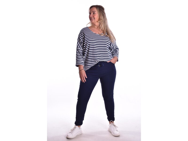 Badstof Top Streep -  Donkerblauw