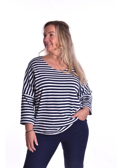 Badstof Top Streep -  Donkerblauw