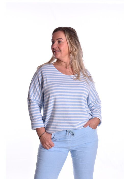 Badstof Top Streep -  Lichtblauw