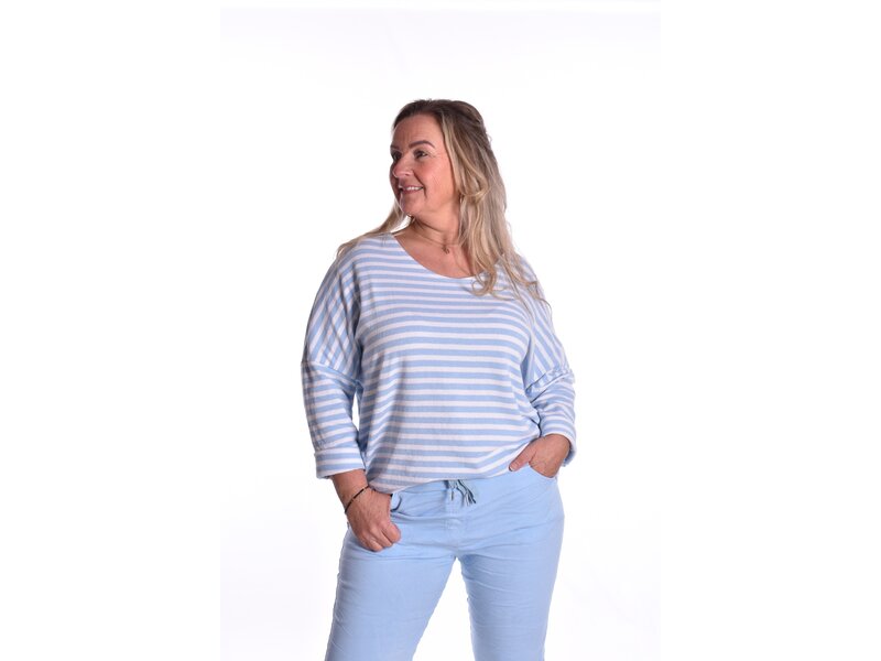 Badstof Top Streep -  Lichtblauw