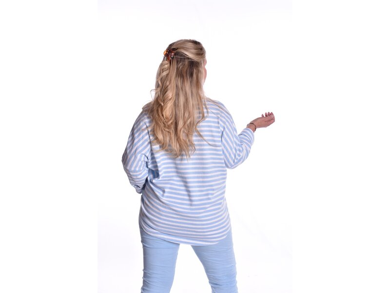 Badstof Top Streep -  Lichtblauw