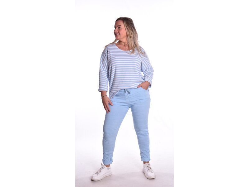 Badstof Top Streep -  Lichtblauw