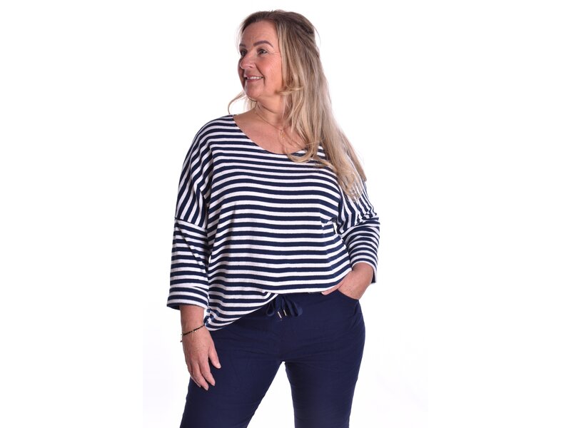 Badstof Top Streep -  Donkerblauw