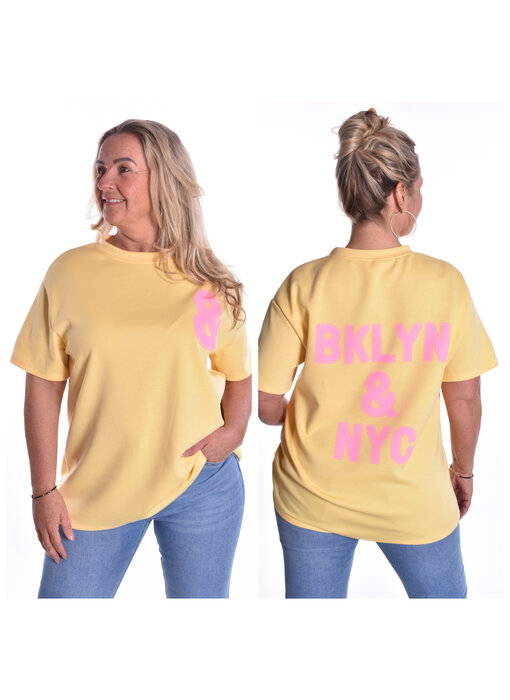 Top & - Zacht Geel - Roze Tekst