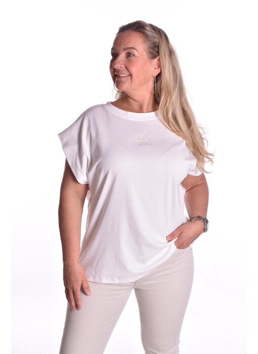 T-shirt Saluti van Mooij - Roomwit