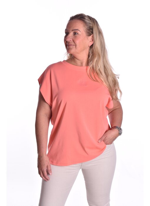 T-shirt Saluti van Mooij - Fluor Koraal