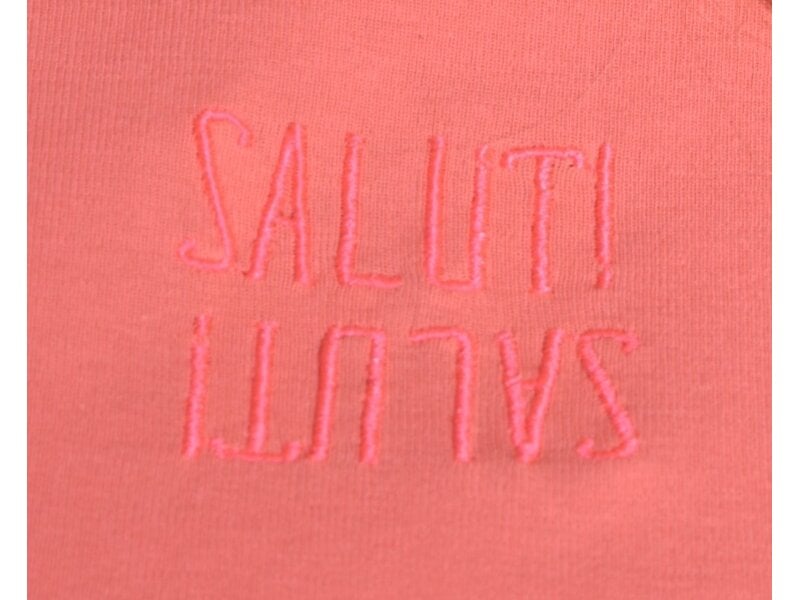 T-shirt Saluti van Mooij - Fluor Koraal