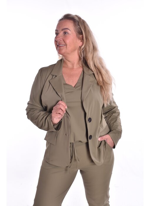 Blazer Luxe Travelstof Bij Livi - Legergroen