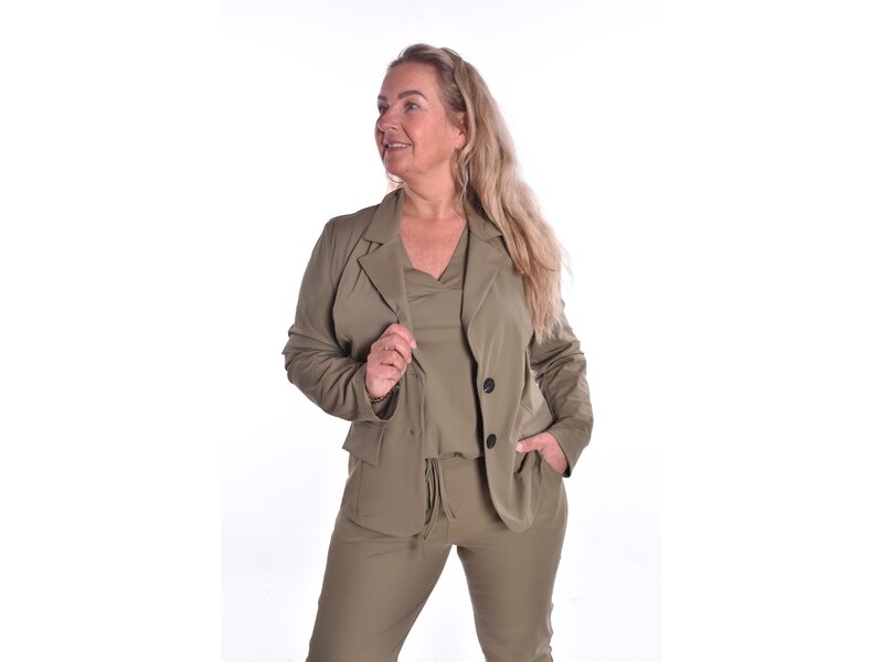 Blazer Luxe Travelstof Bij Livi - Legergroen