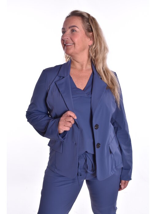 Blazer Luxe Travelstof Bij Livi - Jeansblauw