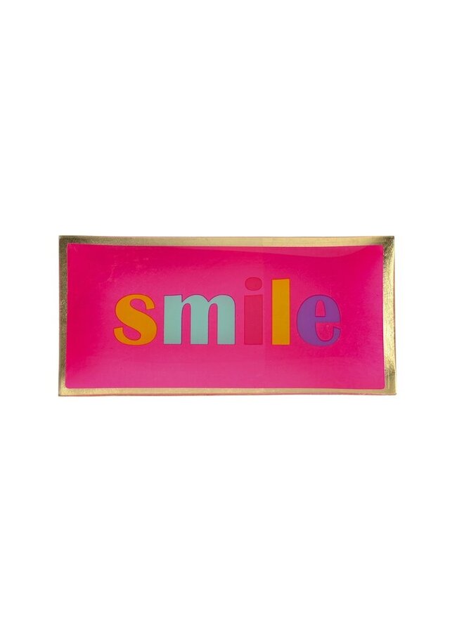 Love plates, glass plate L Smile Neon pink