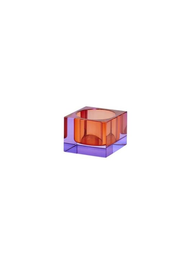 Sari, crystal glass, tea light holder purple orange sprayed