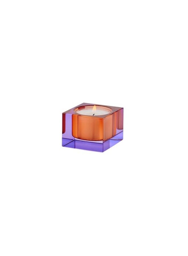 Sari, crystal glass, tea light holder purple orange sprayed