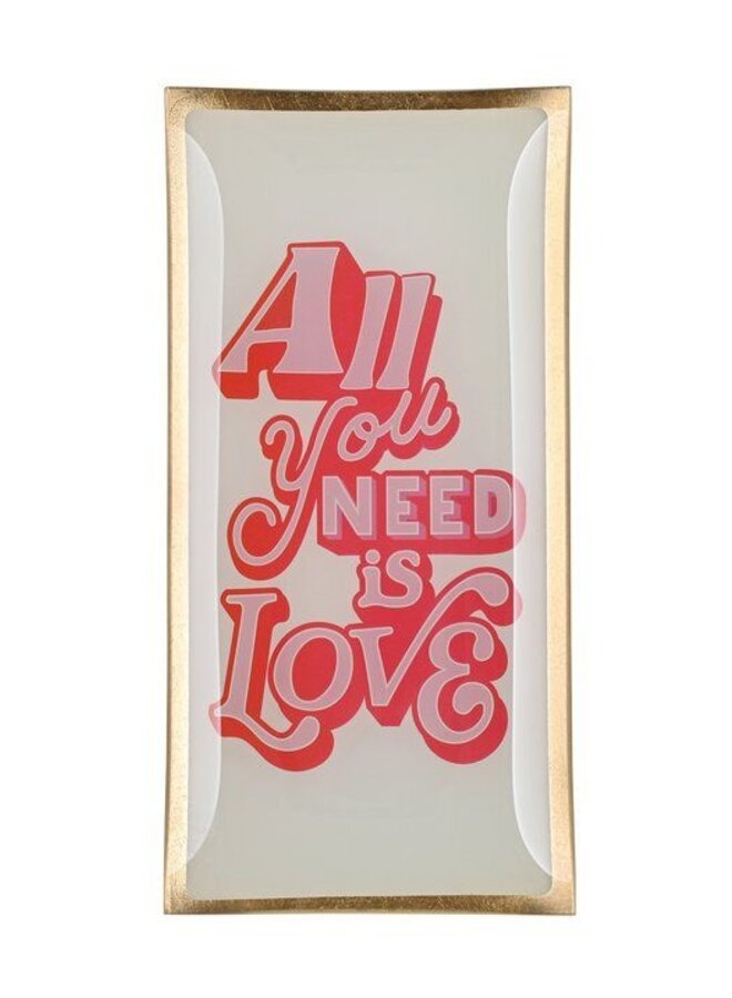 Love plates. Glass plate L, all you need is love, white pink