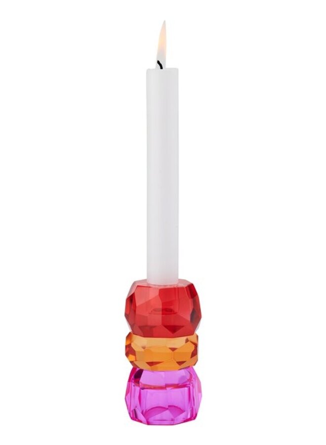 Palisades crystal glass candle tealight holder red orange pink sprayed