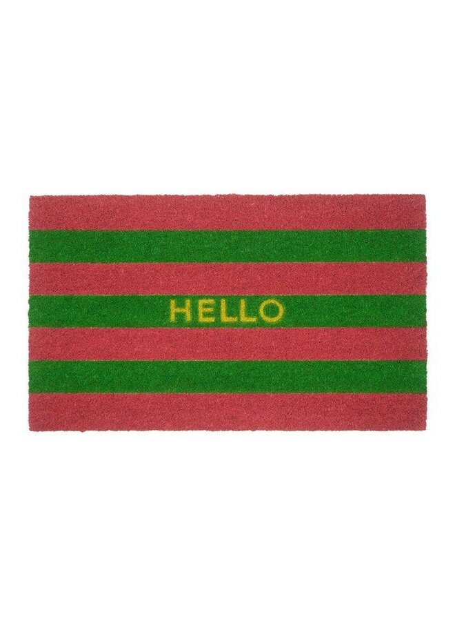 Doormat hello, stripes pink green