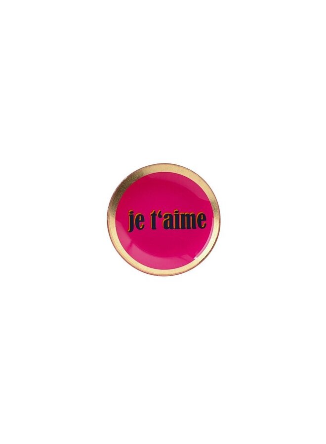 Love plates, glass plate, Je t'aime, round, neon pink