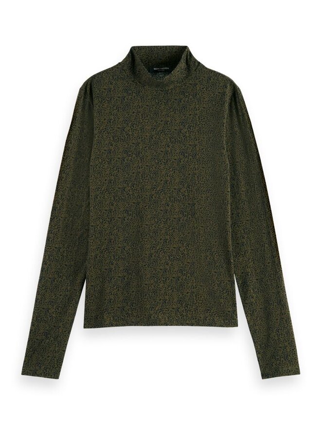 174831 6670 Scotch & Soda All over printed mockneck long sleeved shirt Leopard Spot Green