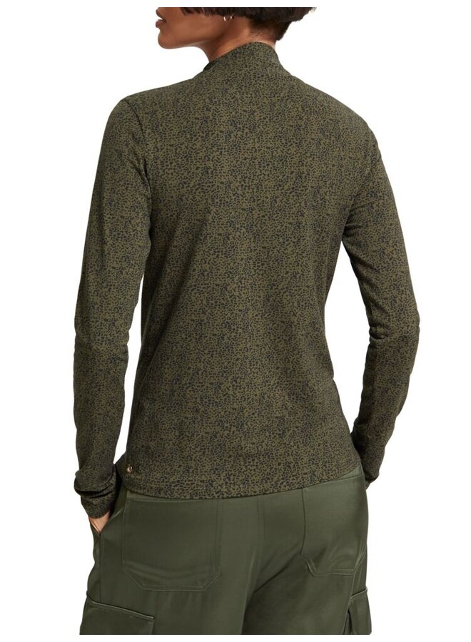 174831 6670 Scotch & Soda All over printed mockneck long sleeved shirt Leopard Spot Green