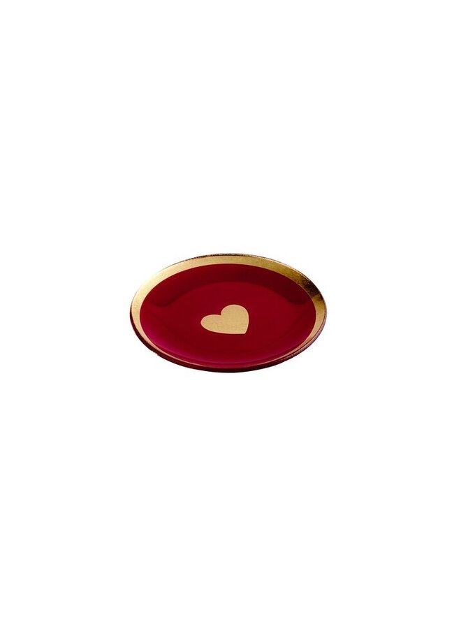 Love plates, glass plate M, Heart, round, gold edges, pink