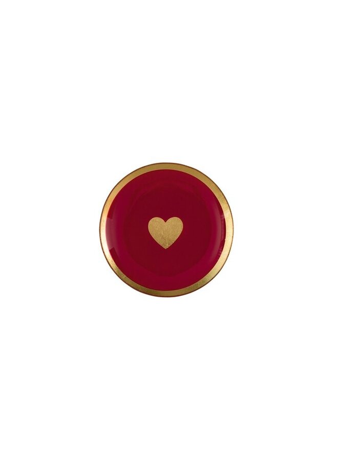 Love plates, glass plate M, Heart, round, gold edges, pink