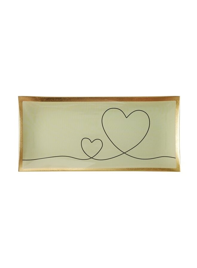 Love plates, glass plate L, hearts white