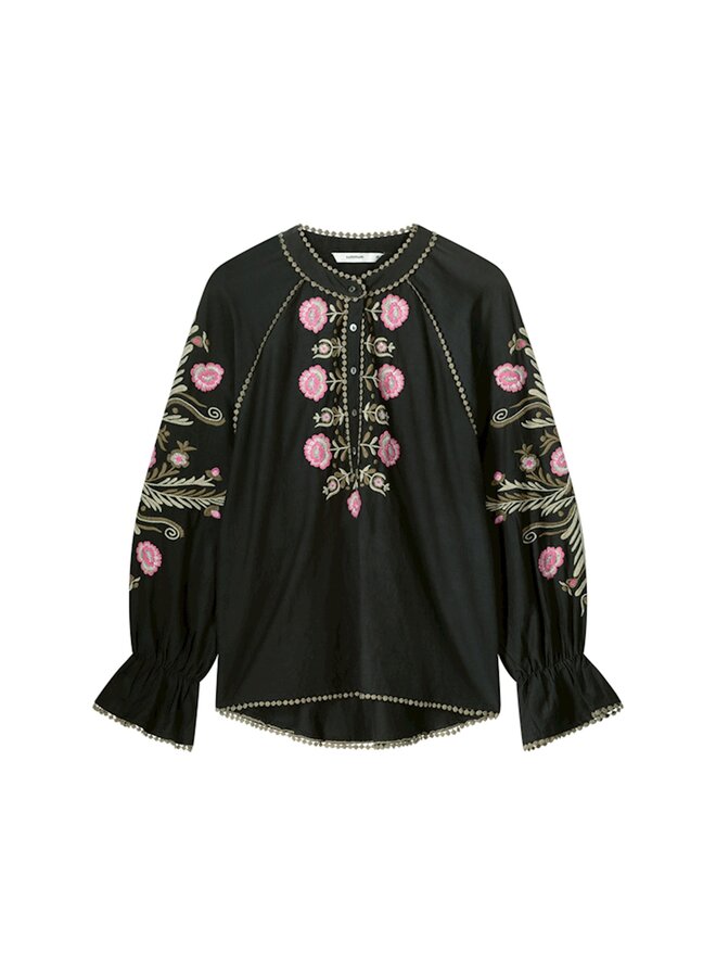 2s3023-11939 990 Summum Top Flower Embroidery  Black