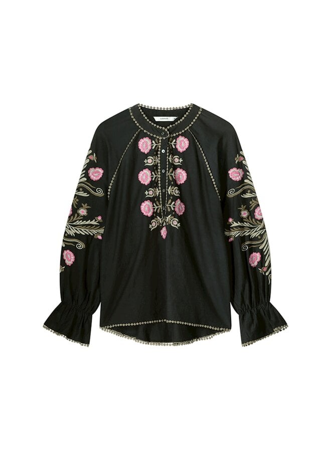 2s3023-11939 990 Summum Top Flower Embroidery  Black