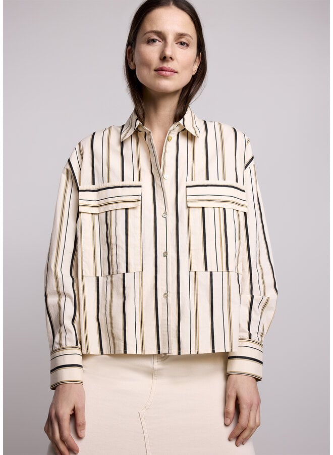 2s3054-12008 122 Summum Blouse Stripe Poplin  Ivory