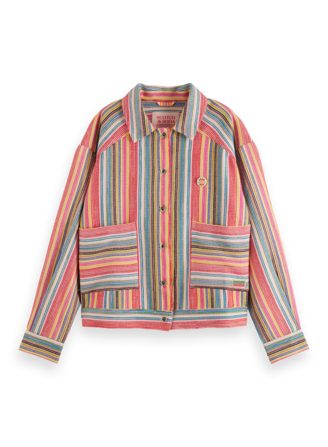 177271 720 Scotch&Soda short trucker jacket in multi colour stripe Vibrant Stripe med yellow