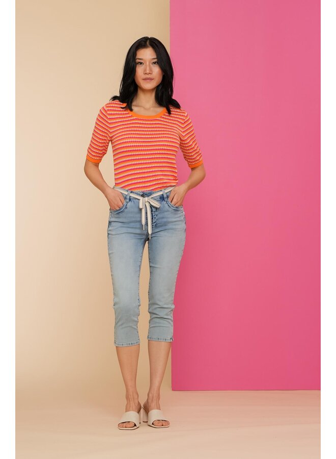 44041-14 250 Geisha Top knit short sleeves stripes orange/red/sand