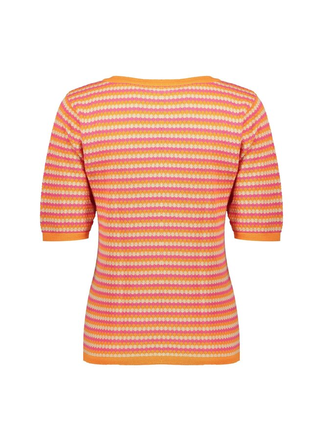 44041-14 250 Geisha Top knit short sleeves stripes orange/red/sand