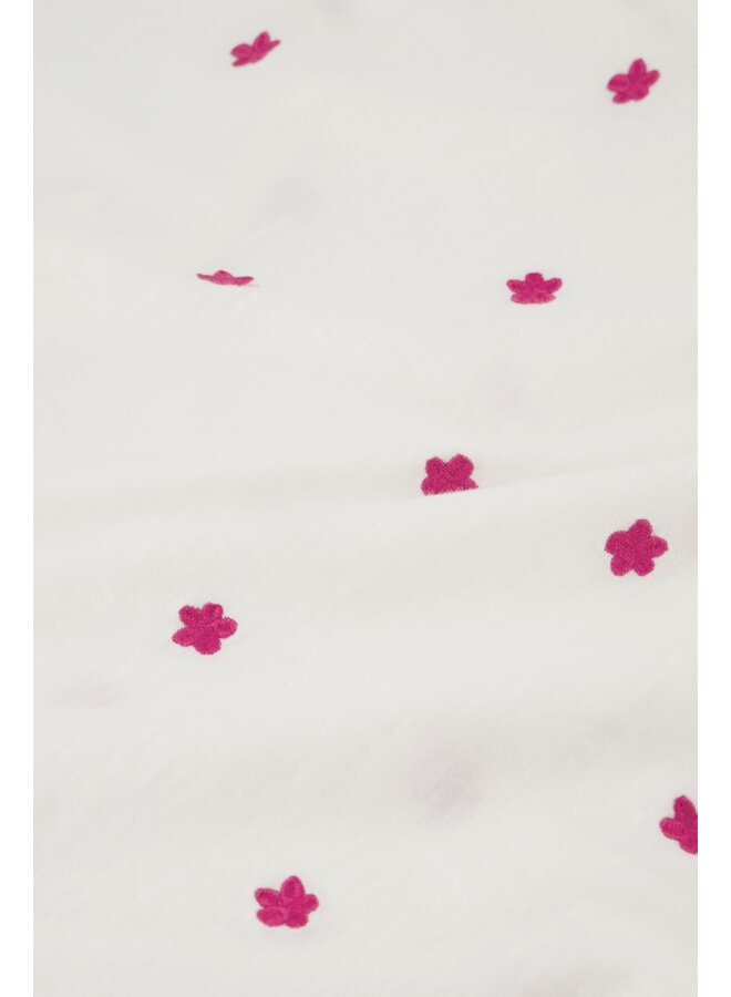 CLT-299-TSH-SS24 Fabienne Chapot Phill V-neck Pink Flower T-shirt Cream White/Pink