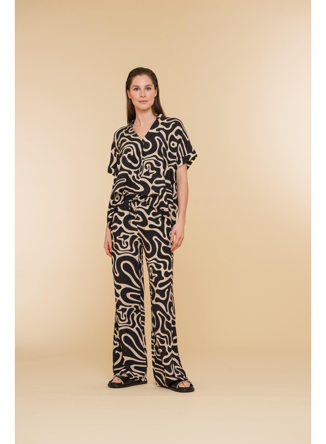 41383-70 999 Geisha pants All over print bicolor black sand