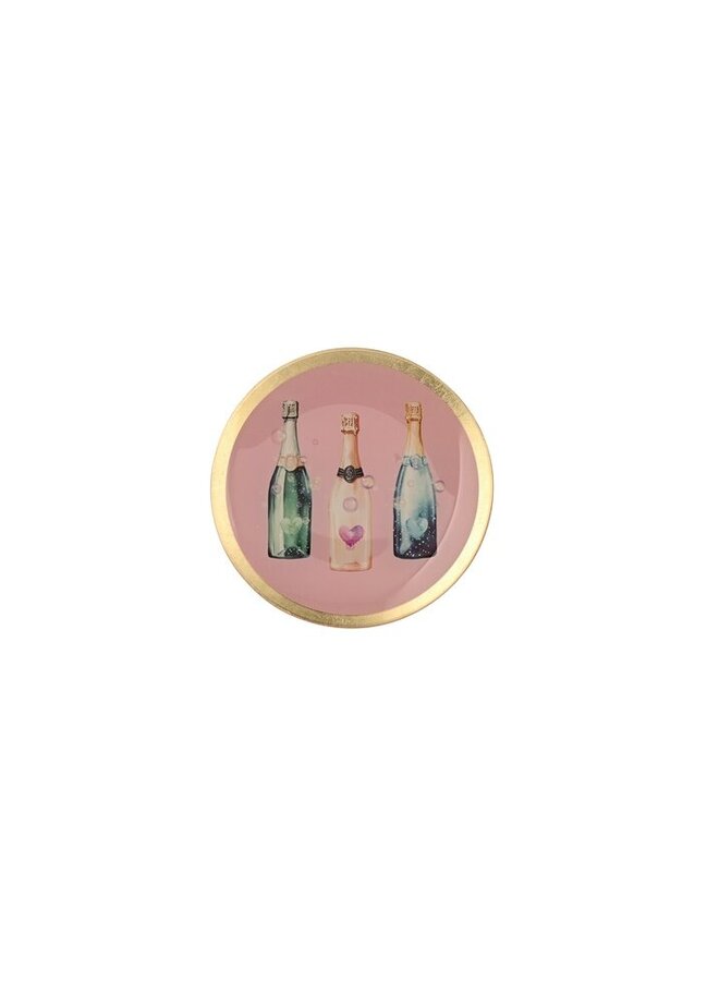 Love plate glass M Champagne bottles round pink