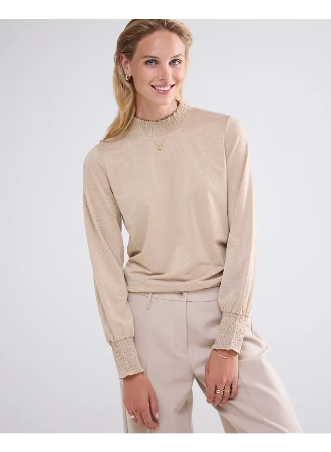 3s5009-30644 130 Summum Smocked top Fine Lurex Jersey Dune