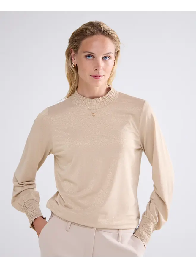 3s5009-30644 130 Summum Smocked top Fine Lurex Jersey Dune