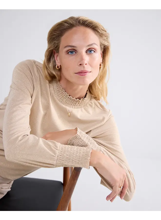 3s5009-30644 130 Summum Smocked top Fine Lurex Jersey Dune