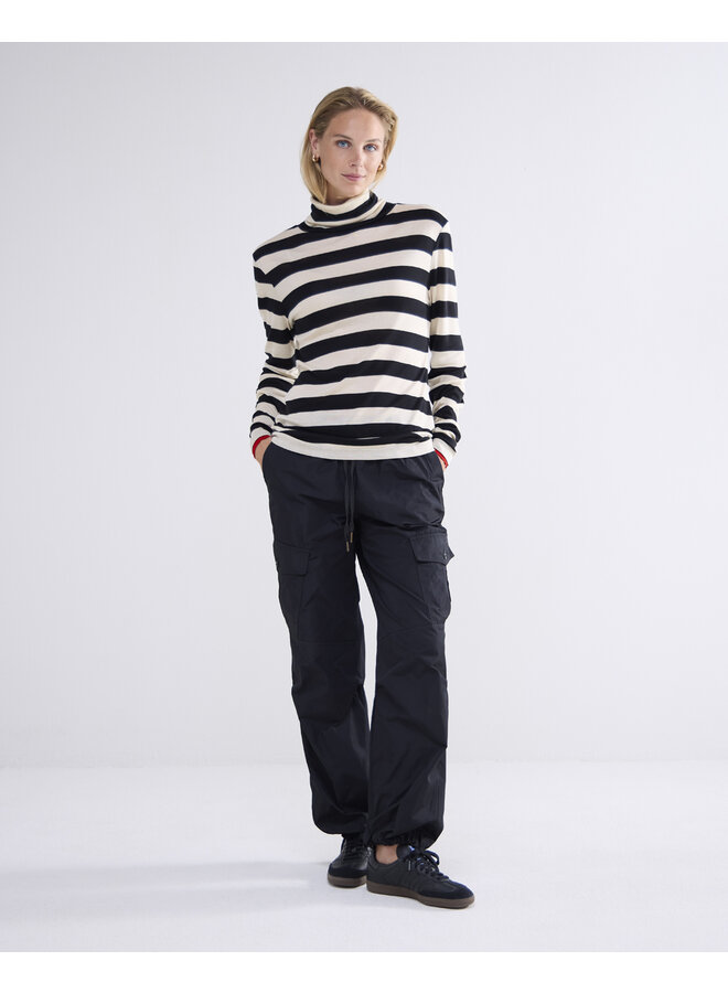 3s5013-30643 985 Summum Turtle neck top Sheer Jersey Stripe Black-Ivory