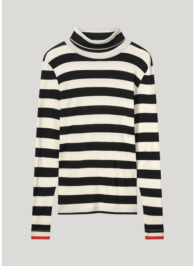 3s5013-30643 985 Summum Turtle neck top Sheer Jersey Stripe Black-Ivory