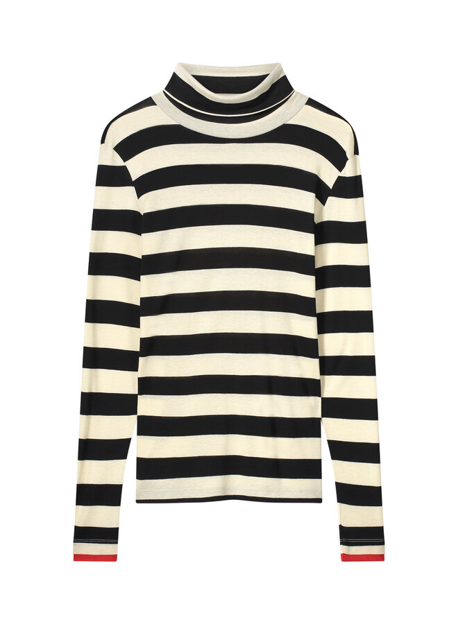 3s5013-30643 985 Summum Turtle neck top Sheer Jersey Stripe Black-Ivory