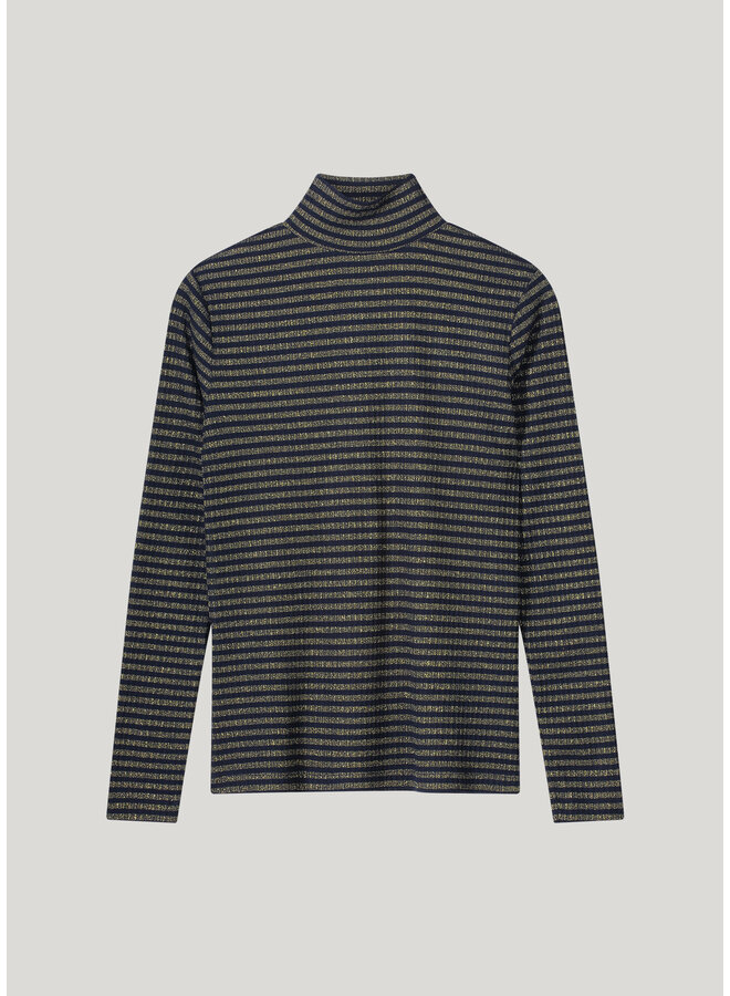 3s5041-30637 495 Summum Turtle neck Top Lurex Rib Stripe Midnightblue