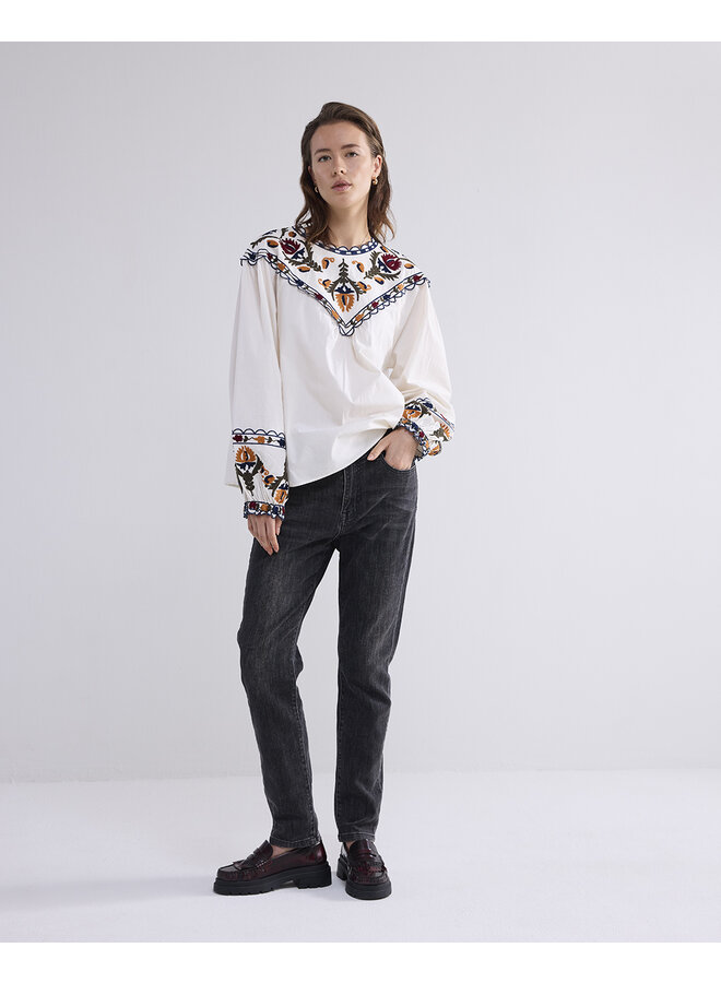 2s3126-12118 122 Summum Top Embroidered Cotton  Ivory