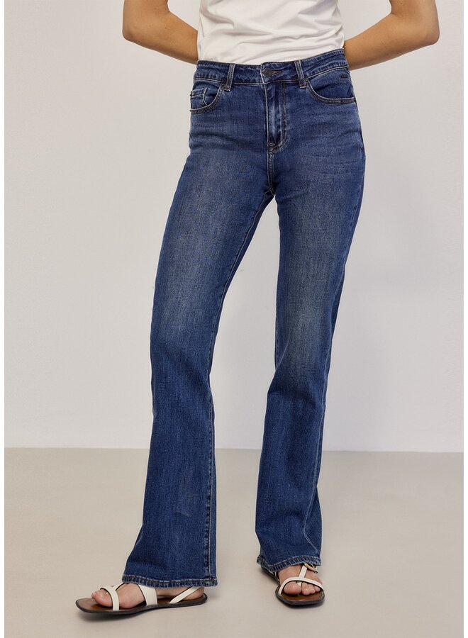 Lucca-5127 488 Summum flared jeans light weight cotton (4s2153) Dark blue denim