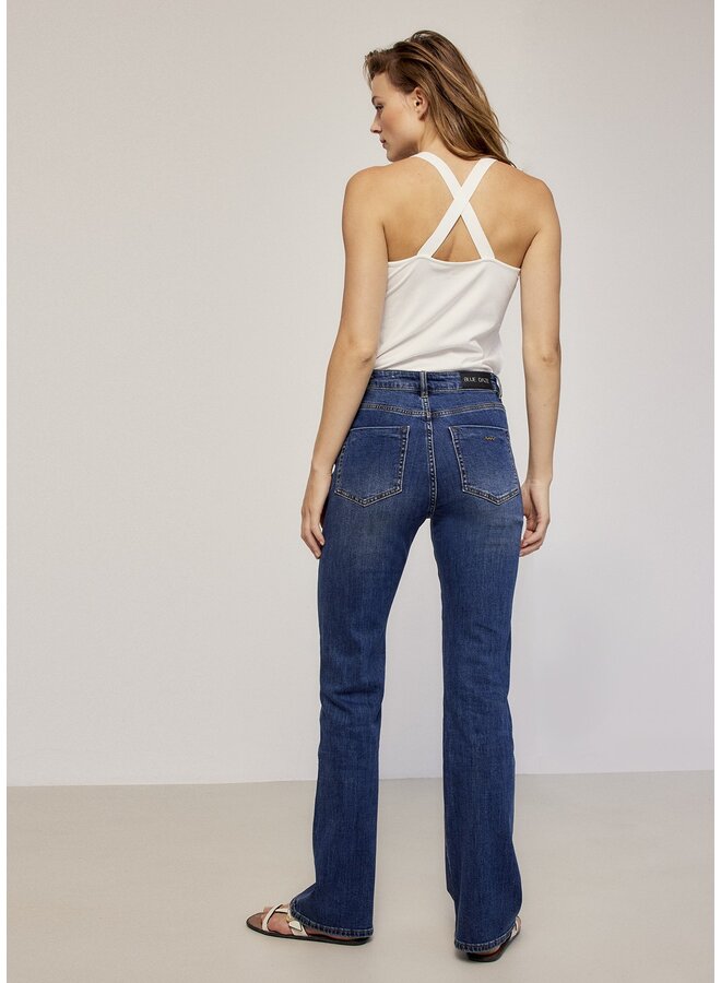 Lucca-5127 488 Summum flared jeans light weight cotton (4s2153) Dark blue denim