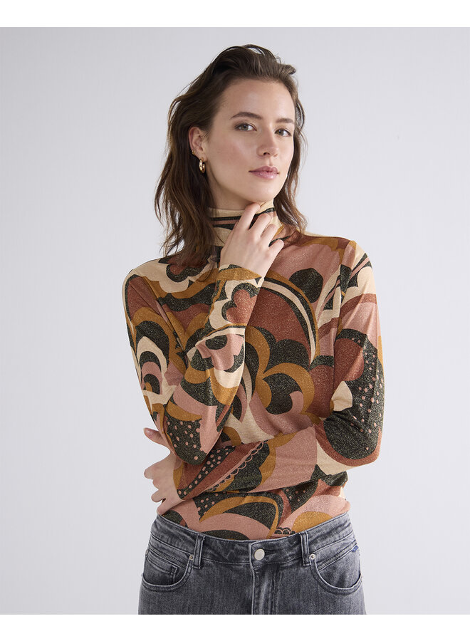 3s5071-30657 120 Summum Top ls turtle neck Big Flower On Sparkle Jersey  Multicolour