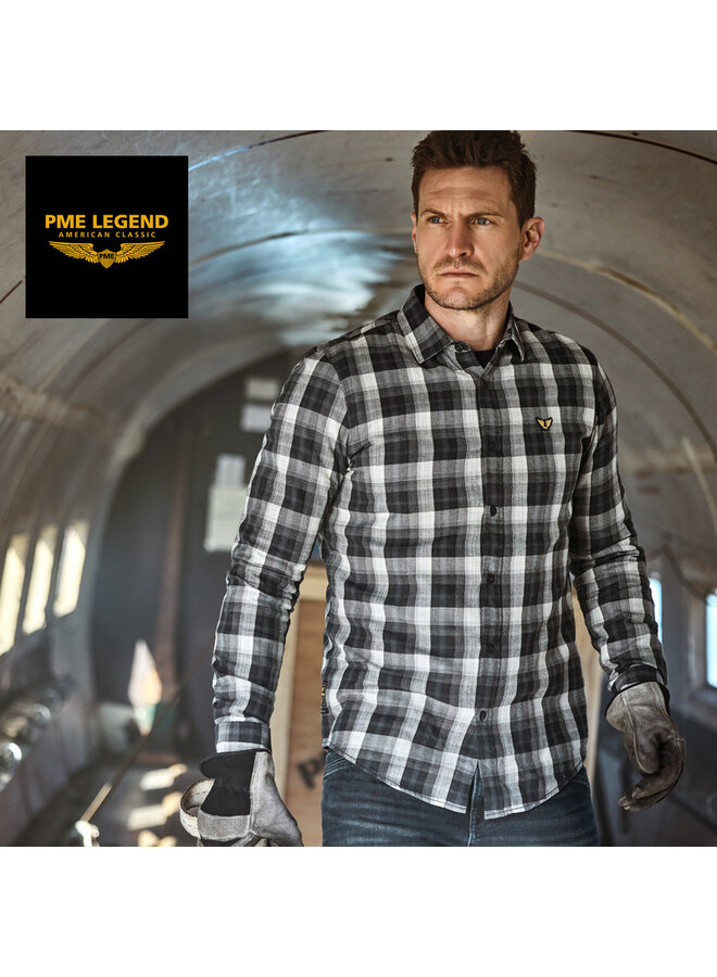 PSI2410200 9139 PME Legend Long Sleeve Shirt Twill Yarndyed Check Black Onyx