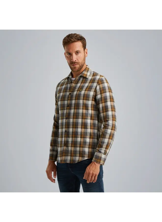 PSI2410200 1119 PME Legend Long Sleeve Shirt Twill Yarndyed Check Buckthorne Brown